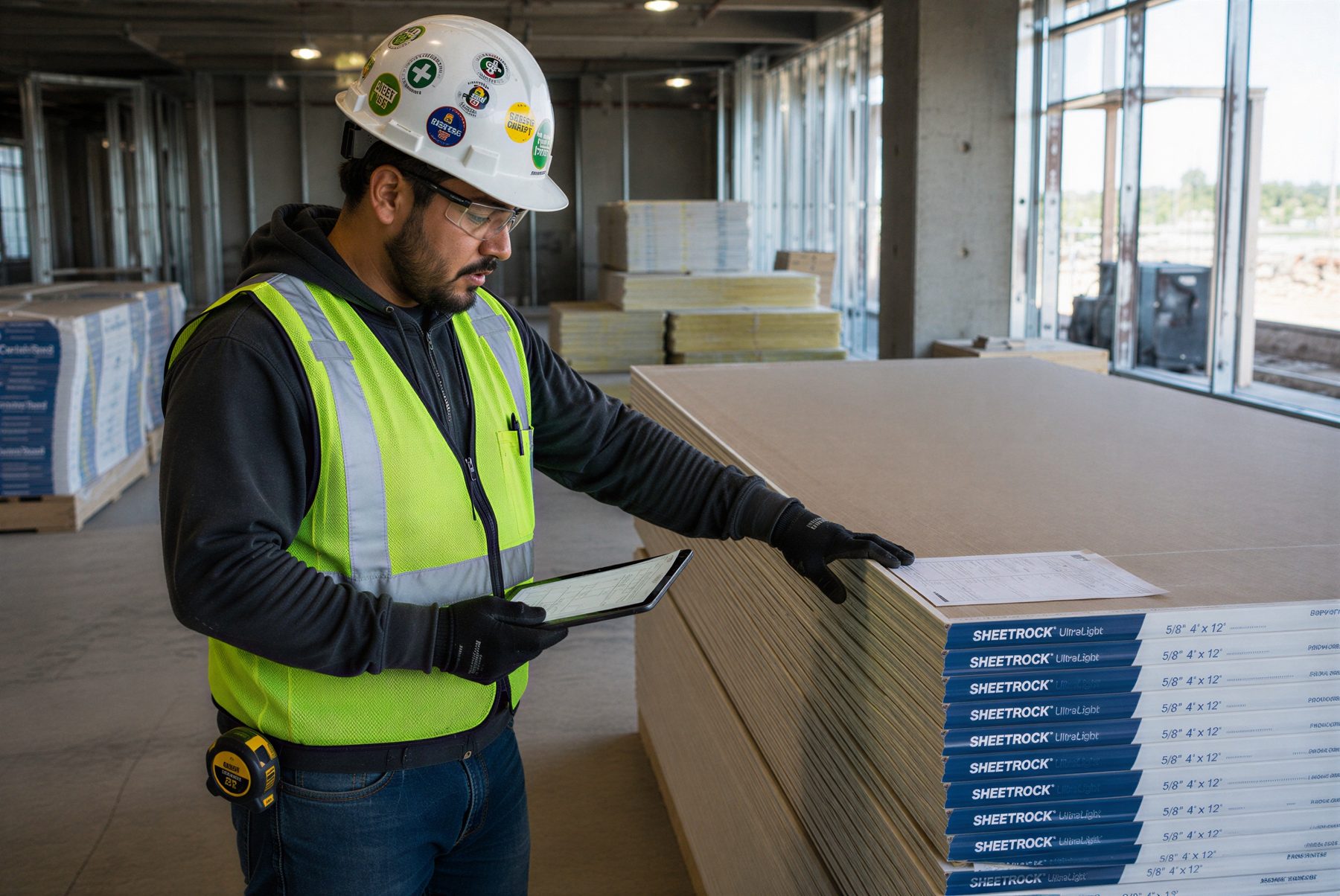 Field verification: checking drywall quantities against the takeoff on site